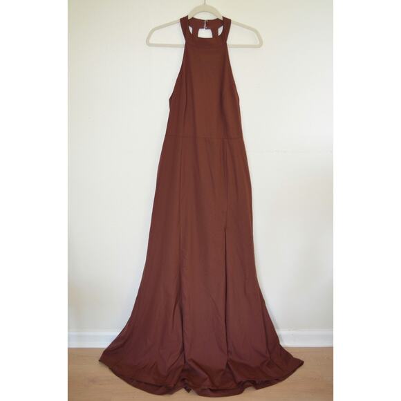 BHLDN Juliana High-Neck Side-Slit Stretch Crepe Maxi Dress Size 12 - Picture 3 of 6